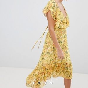 Prettylittlething Floral Tie Back Midi Dress